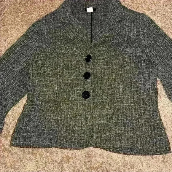 Courtenay Black & White Textured Button-Up Blazer, Size 16W - Picture 3 of 8